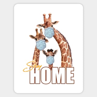 Stay Home Giraffe Family Wearing a Face Mask Sticker